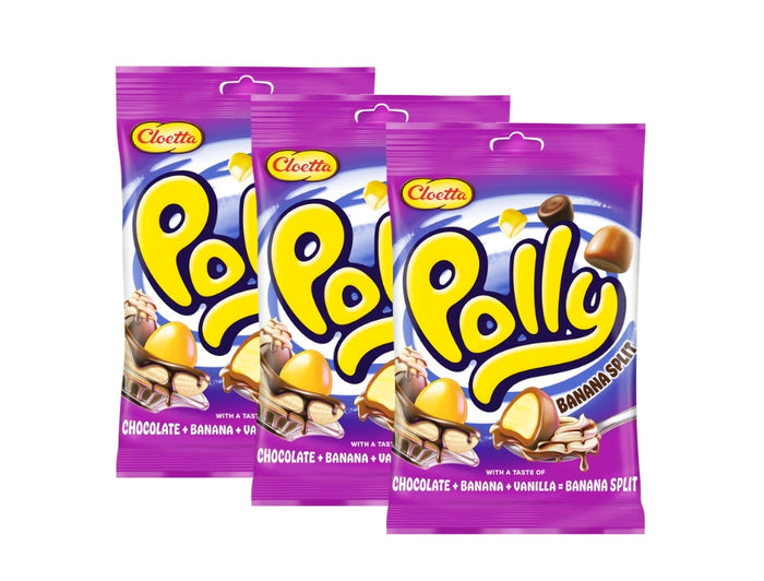 Cloetta Polly Banana Split 3 x 150g (450g / 15.9 oz) – Chewy banana and vanilla foam candy with chocolate-flavoured coating, Swedish candy multipack by Cloetta