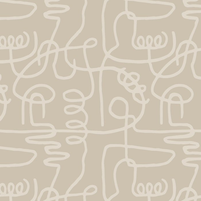 The Nuby 4-in-1 Multi-Use High Chair | Beige Lines features a beige and cream pattern with continuous, looping lines that create minimalist, interconnected shapes—resembling doodles on a neutral background and designed to grow with your child.