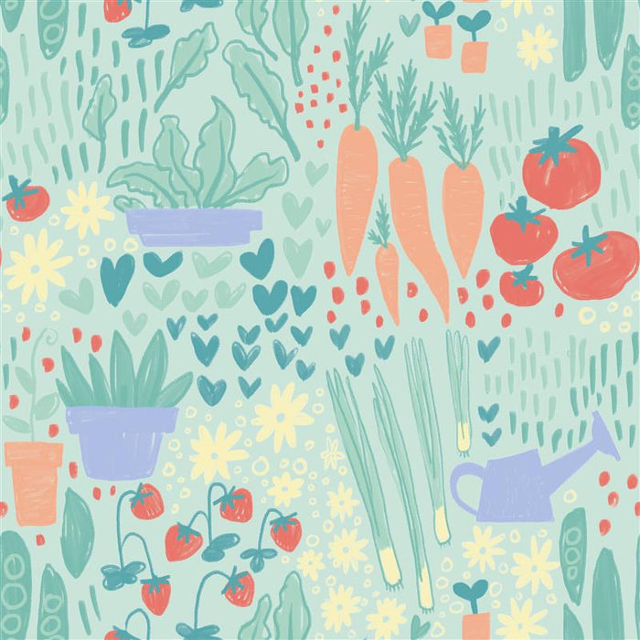 Bright, hand-drawn carrots, tomatoes, strawberries, plants, flowers, hearts & a blue watering can decorate the Nuby 4-in-1 Multi-Use High Chair | Green Garden—perfect for adding fun to your little one’s seat.