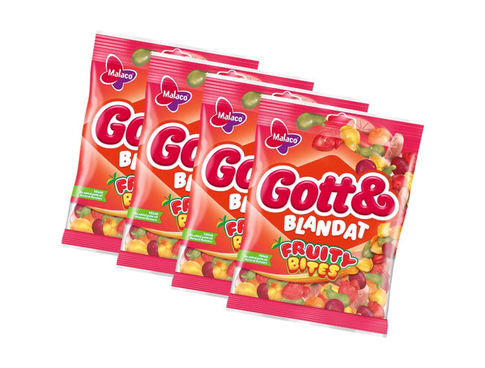 Malaco Gott & Blandat Fruity Bites 4 x 170g (680g / 24.0 oz) – Colourful soft fruity wine gums multipack, gelatin-free and vegan, Swedish candy by Malaco