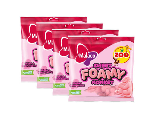 Malaco Zoo Sweet Foamy Monkey 4 × 115g – Swedish large soft foam monkey-shaped candy with fruity Zoo flavour, no sour coating, gelatin-free and vegan