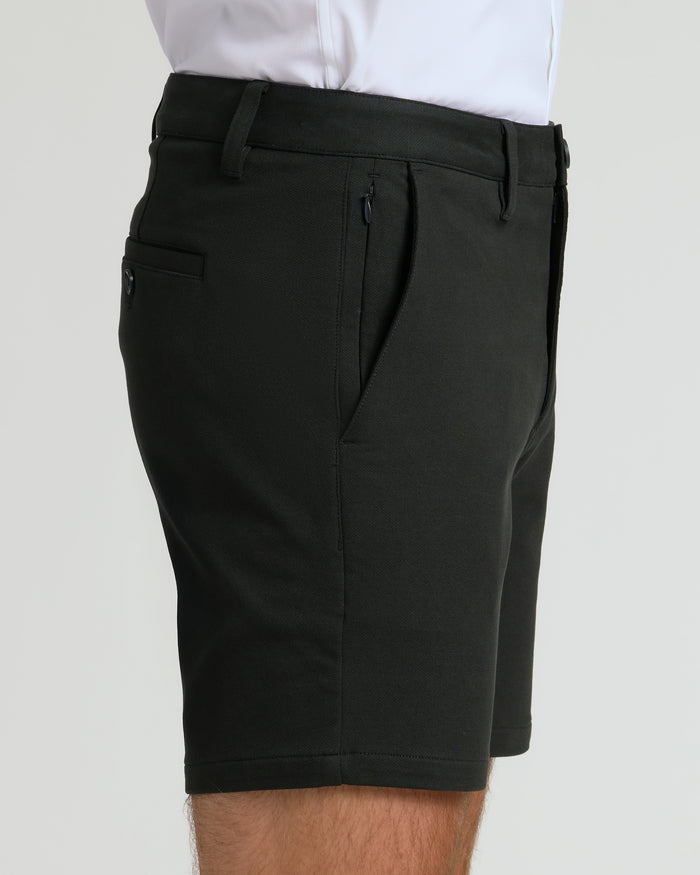 7 Black Chino Shorts 2.0, tailored fit, pockets, above-knee length.