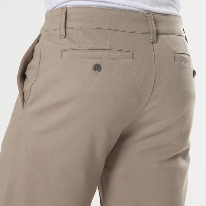 7 Khaki Comfort Knit Chino Shorts, showcasing back pockets and belt loops.