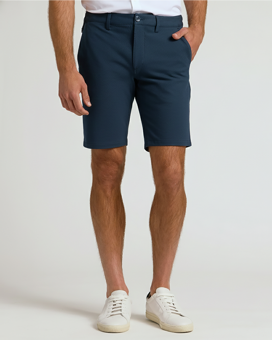 7 Navy & Black Chino Shorts 2-Pack with casual white sneakers.
