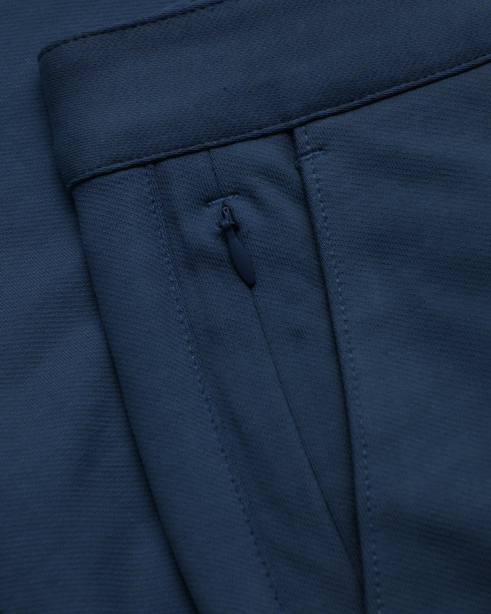 9 Navy Classic Chino Shorts 2.0 waistband with zippered pocket detail.