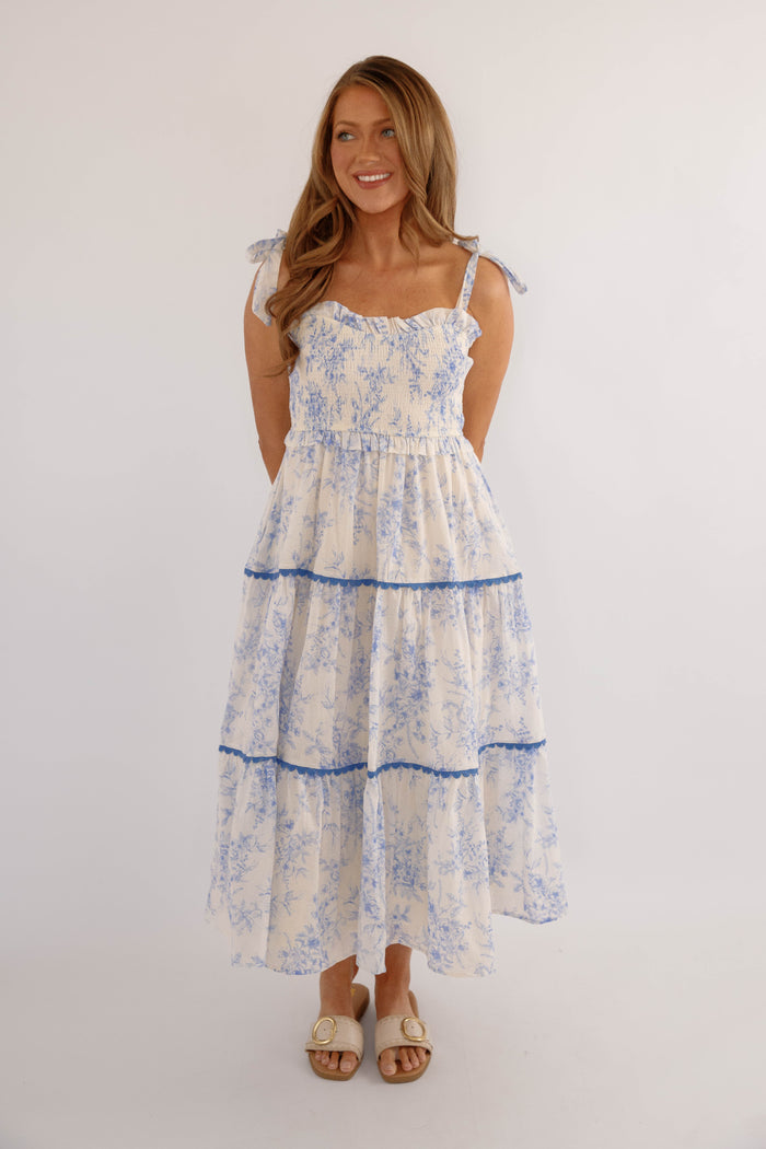 Light Blue Floral Tiered Midi Dress- &Merci Midi Dress