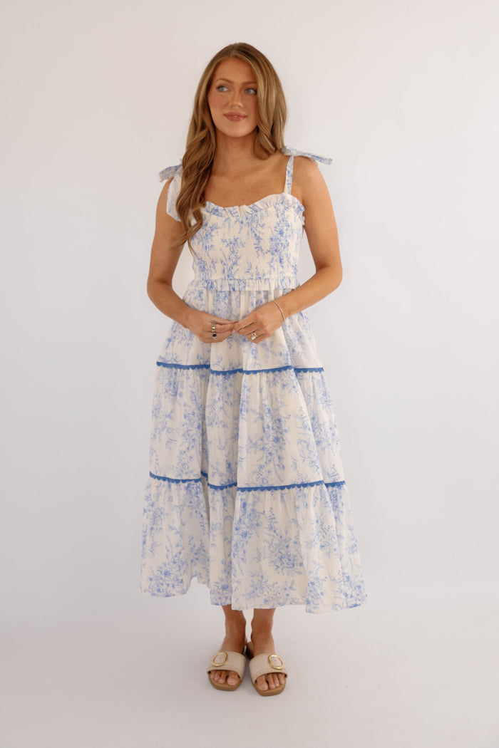 Light Blue Floral Tiered Midi Dress- &Merci Midi Dress