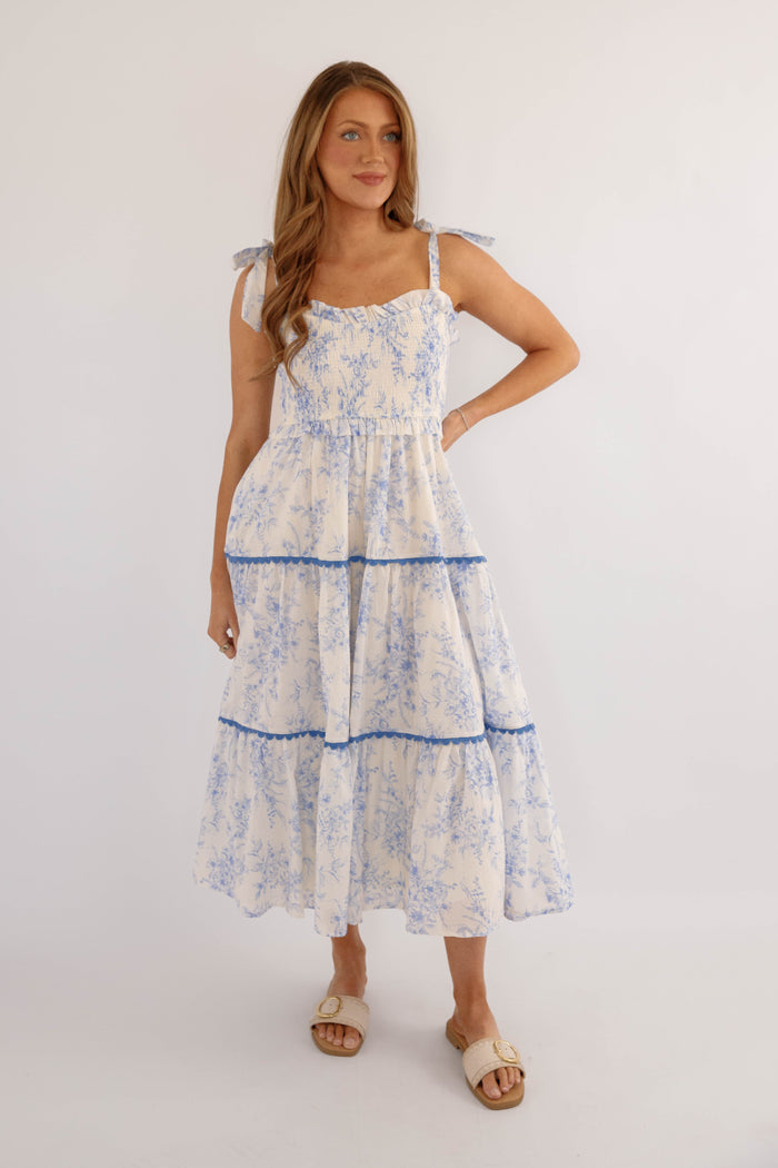 Light Blue Floral Tiered Midi Dress- &Merci Midi Dress