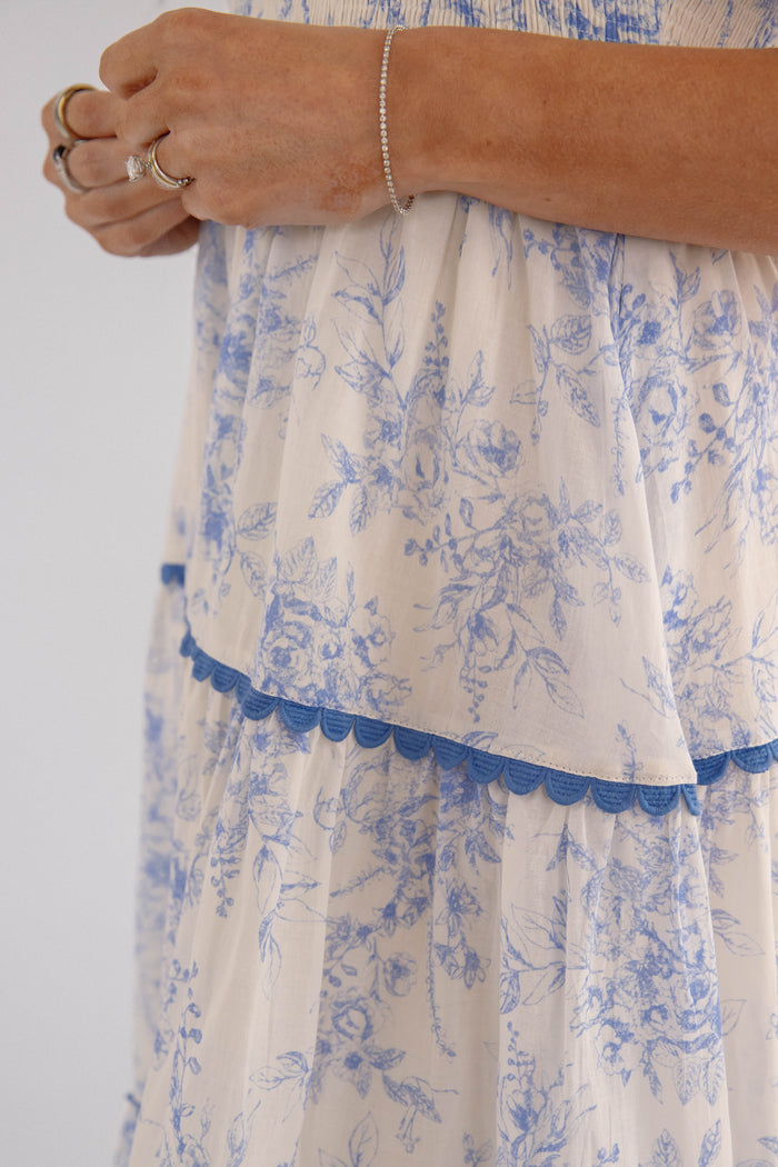 Light Blue Floral Tiered Midi Dress- &Merci Midi Dress