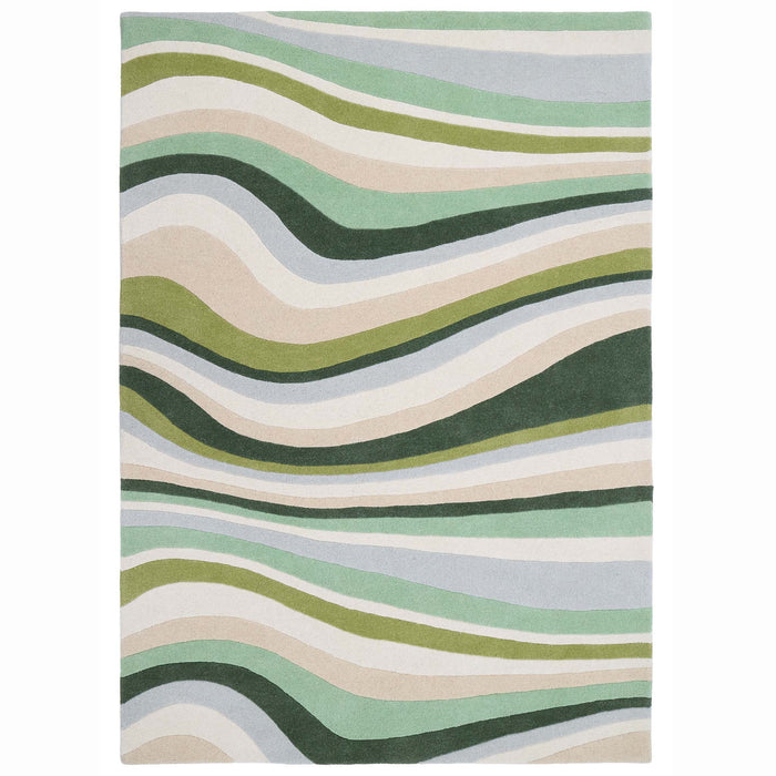 Acasta Green Rug- 100% wool rug with a wavy design.