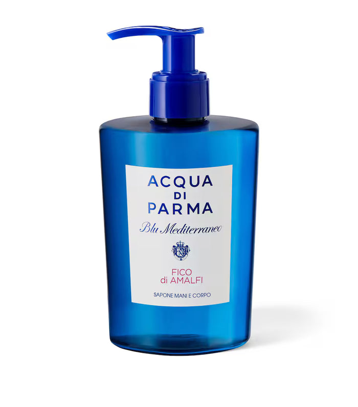 Acqua di Parma Blu Mediterraneo Fico Di Amalfi hand and body wash in 300ml bottle, with elegant packaging and fresh citrus scent.