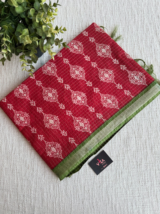 Ajrakh Printed art silk saree