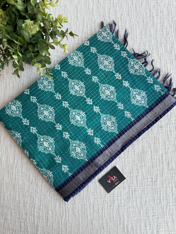 Ajrakh Printed art silk saree