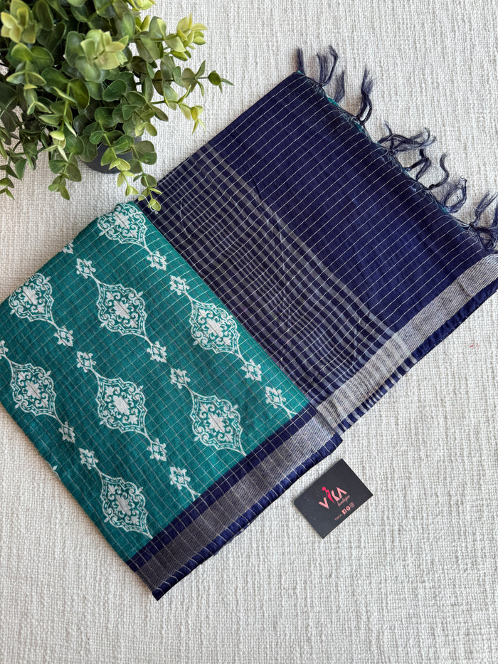 Ajrakh Printed art silk saree