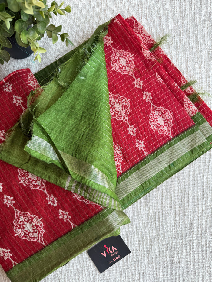 Ajrakh Printed art silk saree