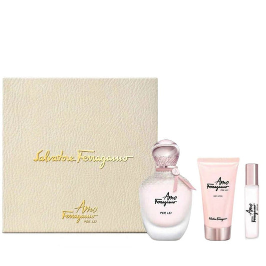 Amo Per Lei by Salvatore Ferragamo for Women 3.4 oz EDP 3pc Gift Set