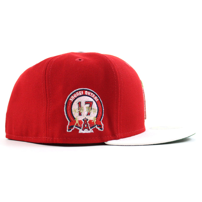 Anaheim Angels Shohei Ohtani 17th Patch New Era 59Fifty Fitted Hat (Scarlet White GREEN Under Brim)