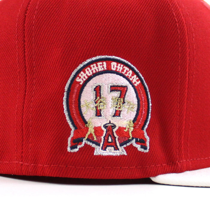 Anaheim Angels Shohei Ohtani 17th Patch New Era 59Fifty Fitted Hat (Scarlet White GREEN Under Brim)