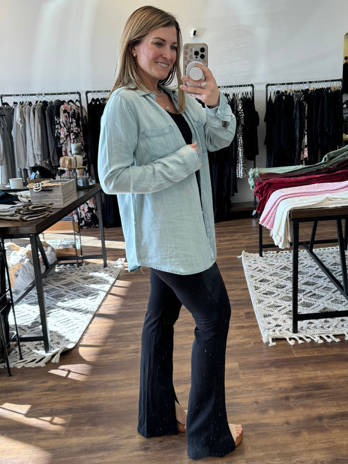 Annie - Slit Hem and Pintuck Flare Stretch Pants