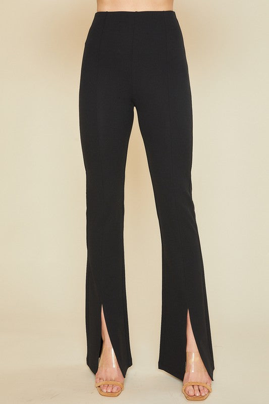 Annie - Slit Hem and Pintuck Flare Stretch Pants