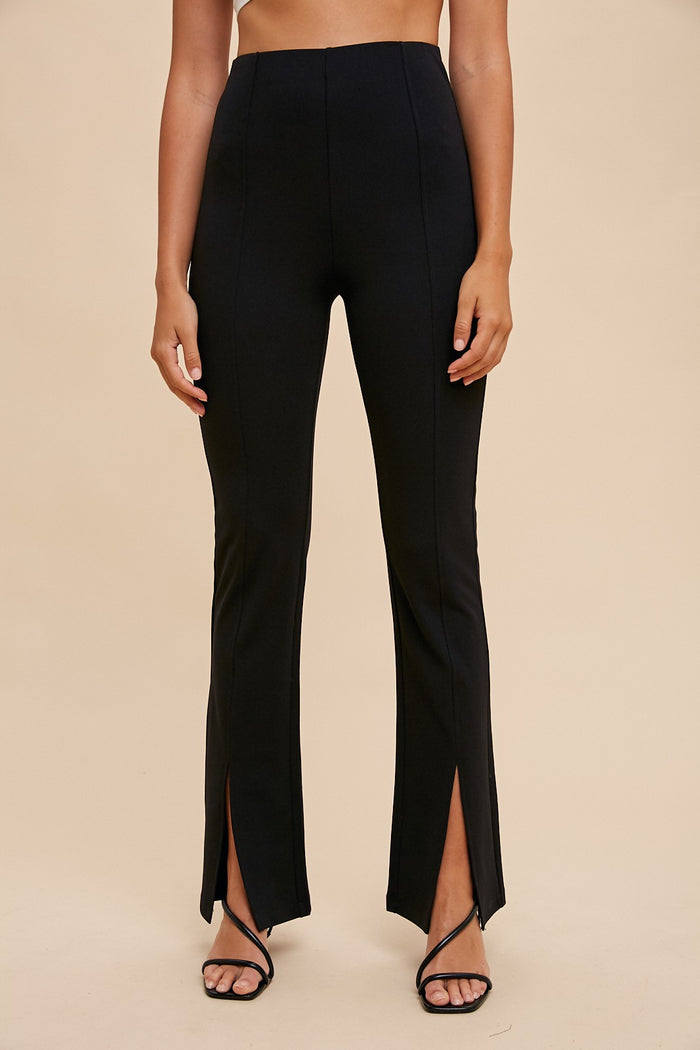 Annie - Slit Hem and Pintuck Flare Stretch Pants