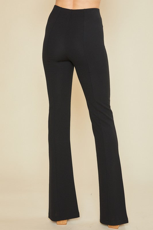 Annie - Slit Hem and Pintuck Flare Stretch Pants