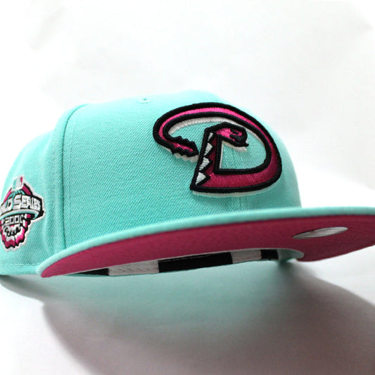 Arizona Diamondbacks 2001 World Series New Era 59Fifty Fitted Hat (D Logo Turquoise Pink Blast Under Brim)
