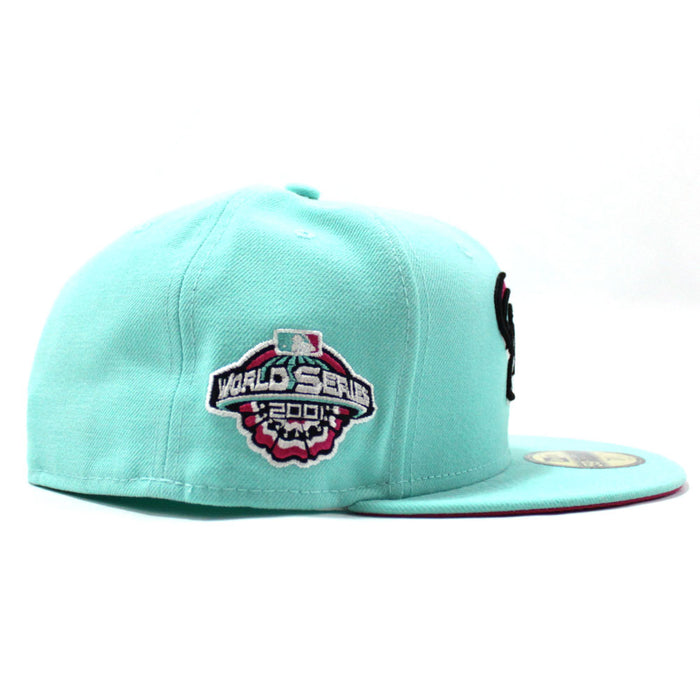 Arizona Diamondbacks 2001 World Series New Era 59Fifty Fitted Hat (D Logo Turquoise Pink Blast Under Brim)