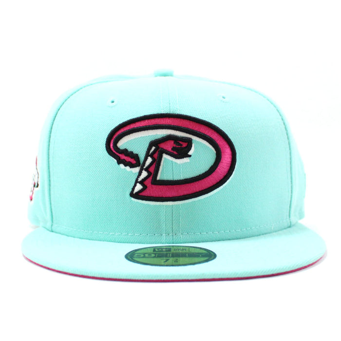 Arizona Diamondbacks 2001 World Series New Era 59Fifty Fitted Hat (D Logo Turquoise Pink Blast Under Brim)