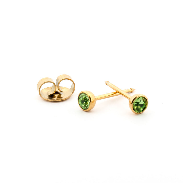 August (Peridot) Gold Earrings 4 mm Earrings
