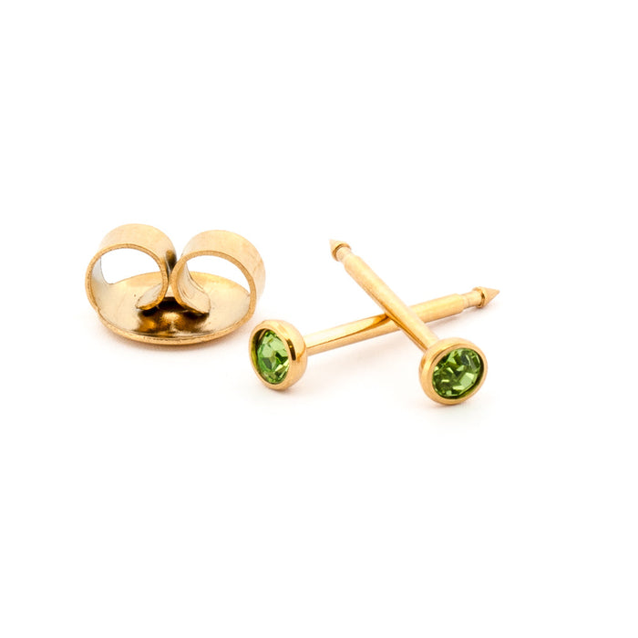 August (Peridot) Gold Earrings 3 mm Earrings