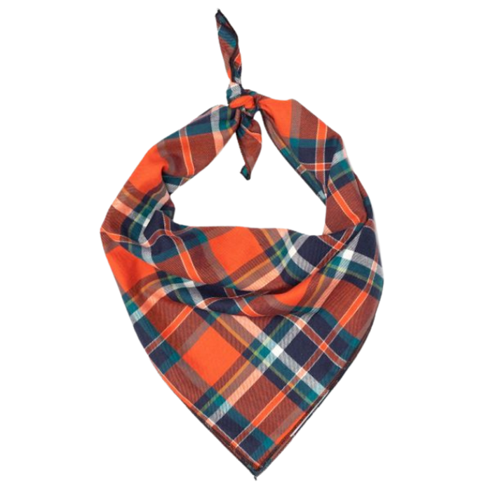 DOG-BANDANA-ORANGE-NAVY-PLAID