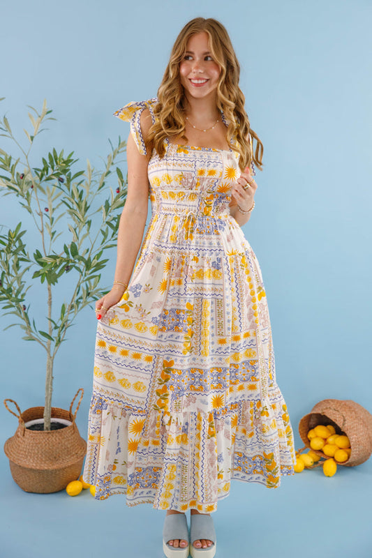 Bila77 Barcelona Dress- Women's Lemon Print Dress- Mediterranean Print Dress