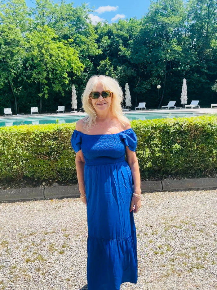 Bardot Smock dress Midi Royal Blue