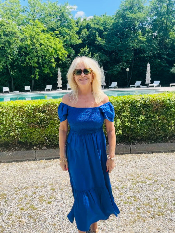 Bardot Smock dress Midi Royal Blue