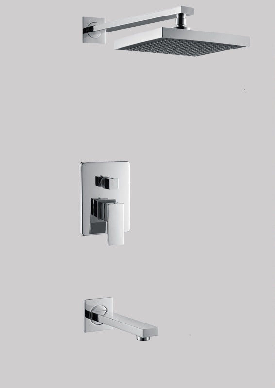 Bath/Shower  Mixer - Square Series + Wall Mount Raining Shower Head + Spout