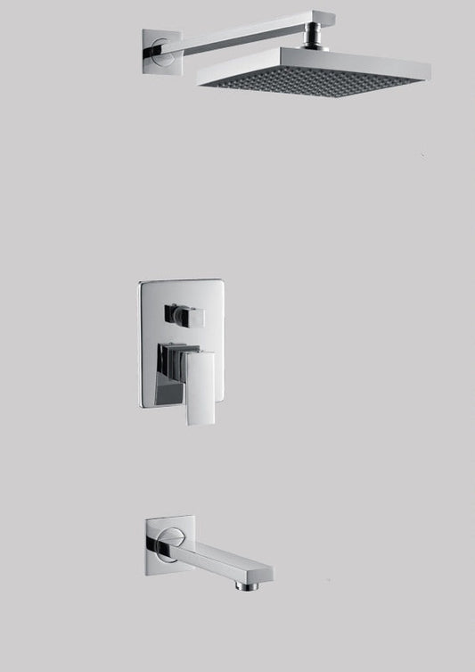 Bath/Shower  Mixer - Square Series + Wall Mount Raining Shower Head + Spout