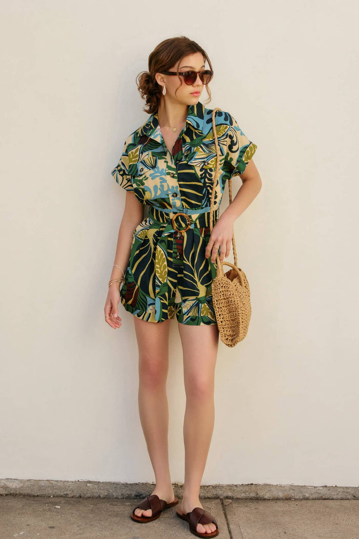 Beach House Rolled Short Sleeve Romper