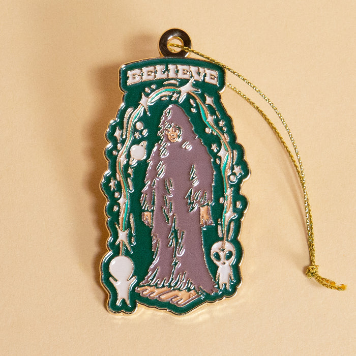 Believe Bigfoot Enamel Ornament