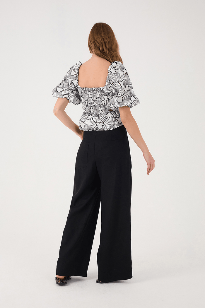 Black Side Pockets Belt Loops Linen Pants_6