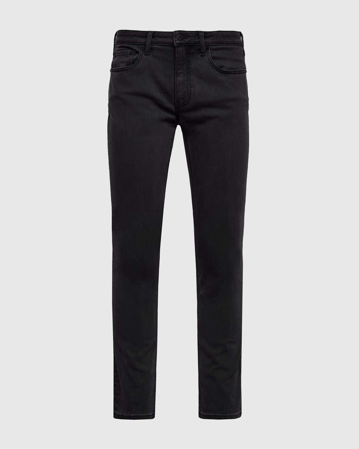 Black Wash Slim Comfort Stretch Jeans with five-pocket design and slim fit.