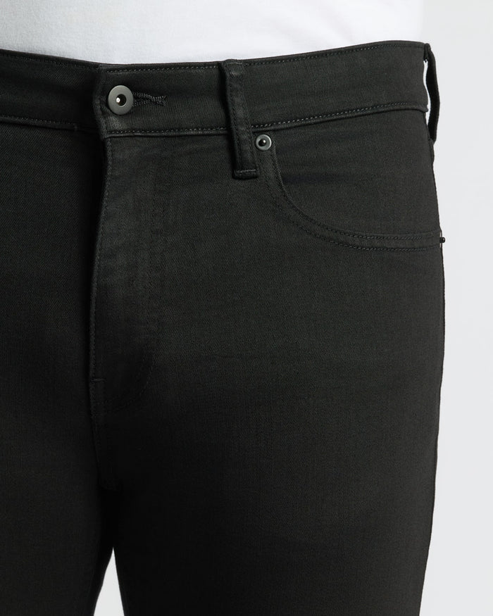 Black Wash Slim Comfort Stretch Jeans waistband and front pocket close-up.