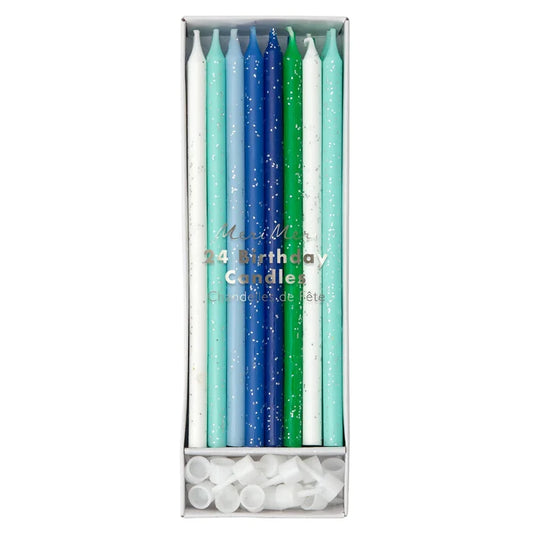 Blue Green Glitter Candles