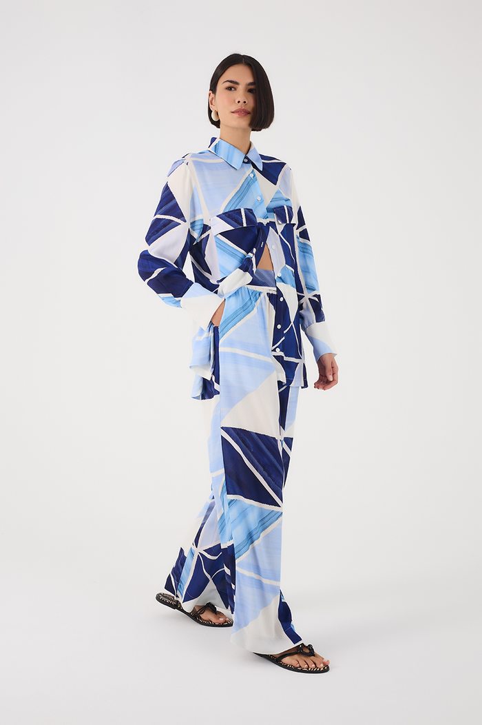Blue Mosaico Gathered Wide Leg Crepe Pants_2