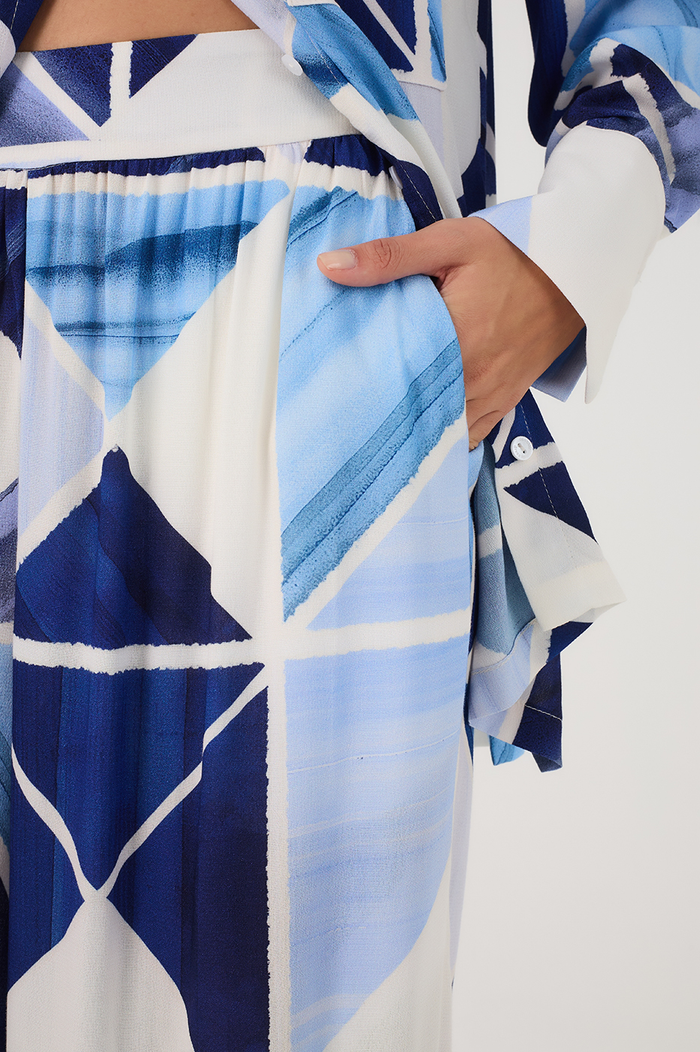 Blue Mosaico Gathered Wide Leg Crepe Pants_4