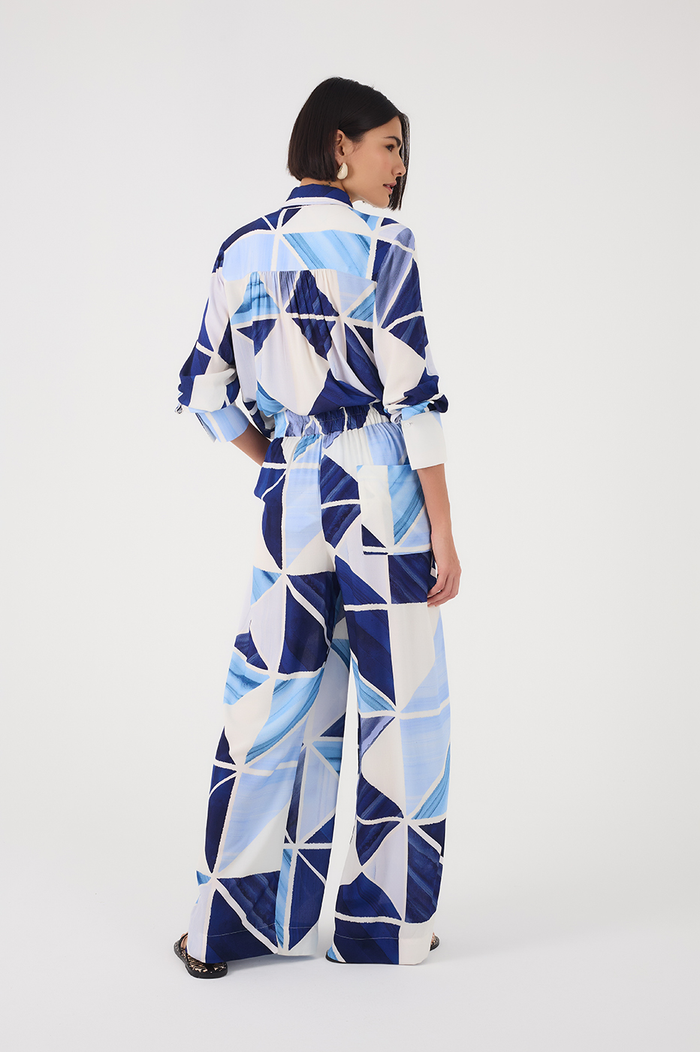 Blue Mosaico Gathered Wide Leg Crepe Pants_5
