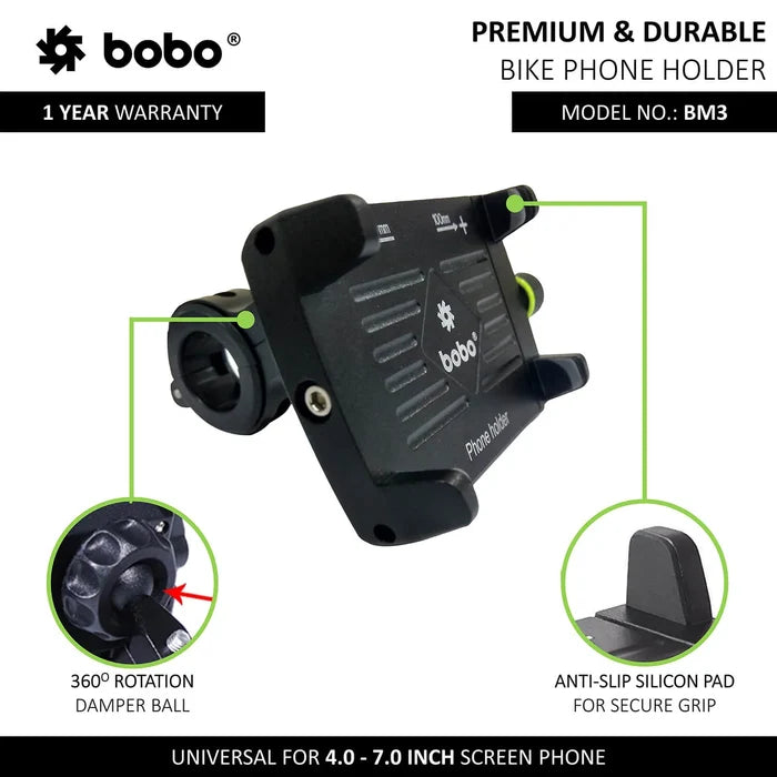 BOBO aluminium phone mount with manual width adjustment