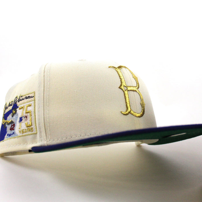 BROOKLYN DODGERS 42 JACKIE ROBINSON New Era 59Fifty Fitted Hat (Chrome White Royal Blue Green Under Brim)