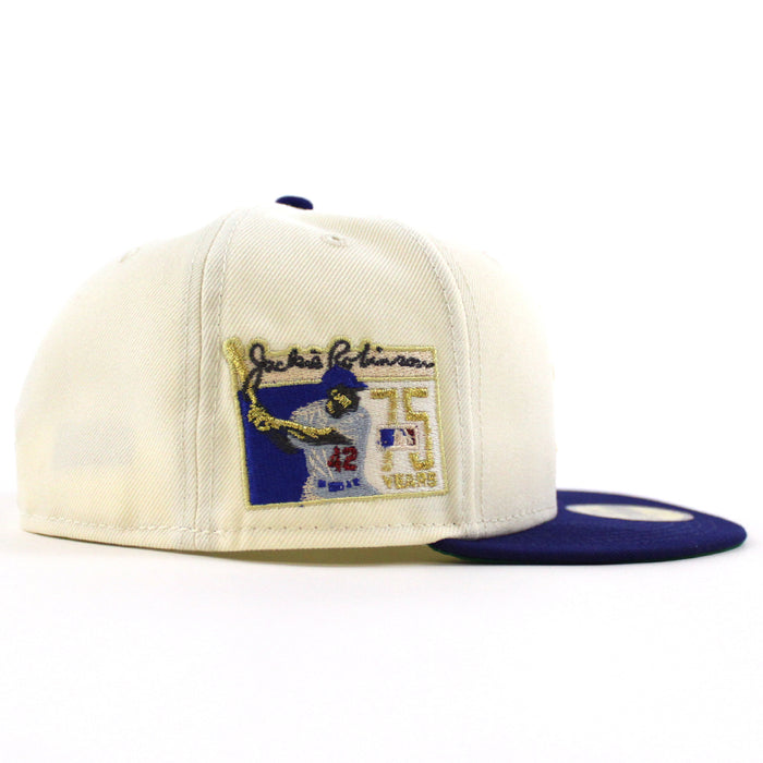 BROOKLYN DODGERS 42 JACKIE ROBINSON New Era 59Fifty Fitted Hat (Chrome White Royal Blue Green Under Brim)