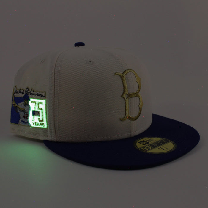 BROOKLYN DODGERS 42 JACKIE ROBINSON New Era 59Fifty Fitted Hat (Chrome White Royal Blue Green Under Brim)
